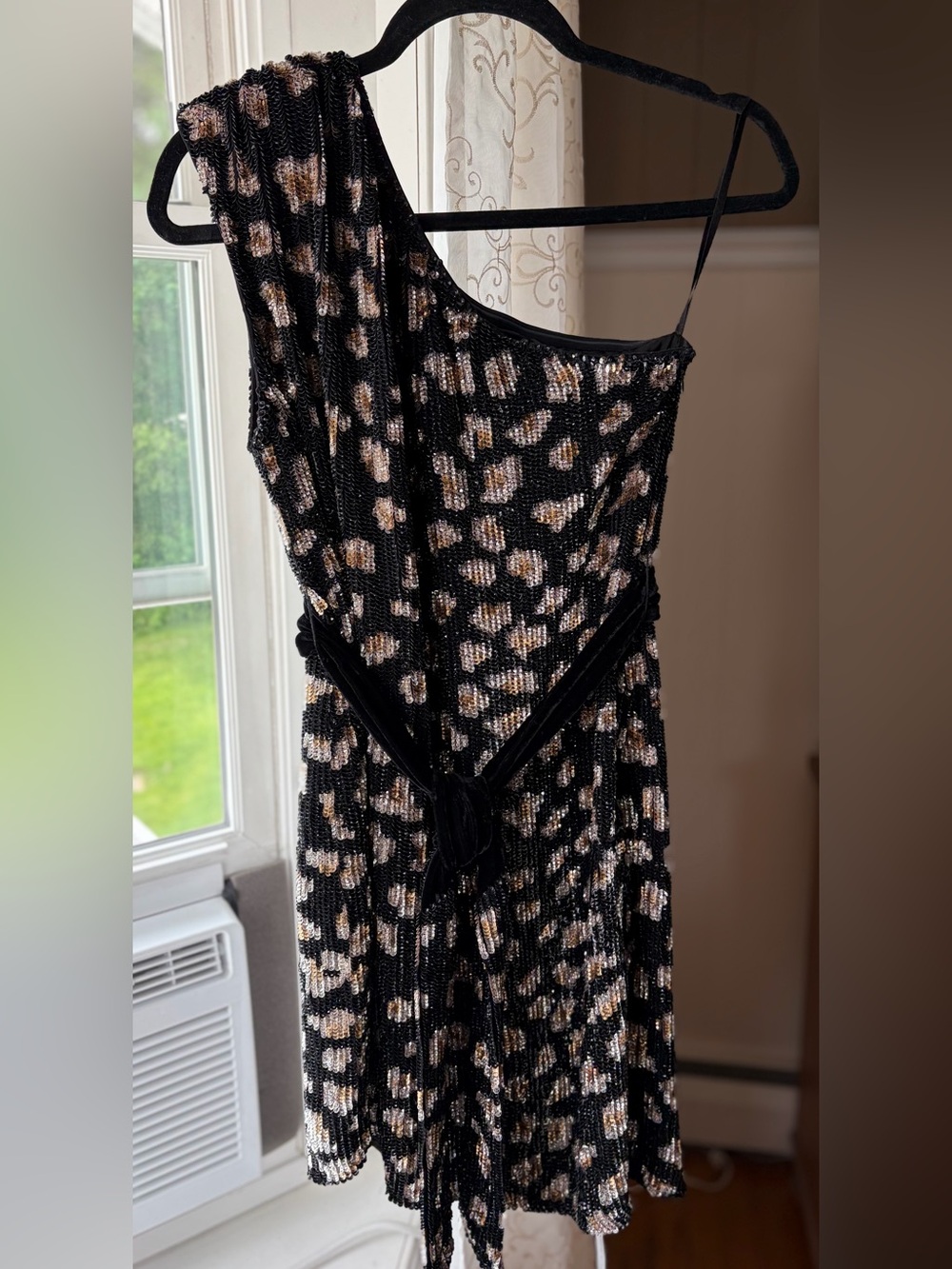 Retrofete One-Shoulder Sequin Leopard Print Party Dress Luxury Maximalist Sz S